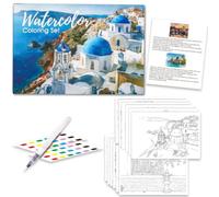 COGVOHY Watercolor Workbooks, Building Watercolour Workbook with 2 Coloring Cards & Paint Brush, 12 Patterns Watercolour Workbooks Art & Crafts Painting Supplies Gifts for Beginners Adults Kids Teens