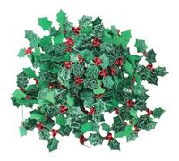 COHEALI 100pcs Creative Christmas Artificial Berry Green Leaf Pick Plant Costume Headdress Decoration Accessories for DIY Hanging Ornament (5CM)