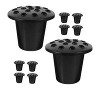 COHEALI 10pcs Black Plastic Grave Flower Holders with 16-hole Lotus Base, Well-made Memorial Vase Planters for Fresh and Artificial Flowers, for Graveside and Cemetery Decoration