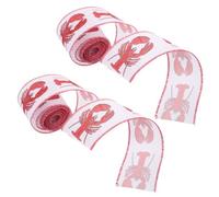 COHEALI 2 Rolls Crawfish Wired Edge Ribbon 2.5 Inch Wide Lobster Pattern Ribbon 5 Yards Each Non-Slip Flexible Polyester for Seafood Feasts and Summer Celebrations