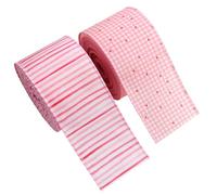 COHEALI 2 Rolls Pink Checkered Heart Pattern Wired Ribbon 6.3cm Wide 5 Yards Each Linen Material with Wire Edge for Easy Shaping, for Wedding Decor Wreaths and Present Wrapping