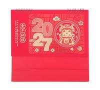COHEALI 2027 Year the Goat Desktop Calendar with Lunar Organization and Space-saving Design, Red Plastic Monthly Planner for Study and Chinese New Year Decorations, Elegant Minimalist
