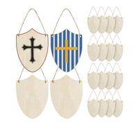 COHEALI 20Pcs DIY Wooden Ornaments Unfinished Wood Cutouts for Creative Crafting Hand-Painted Shield Shapes Wood Party Decorations and Medieval Themed Events and Knight Party Favors