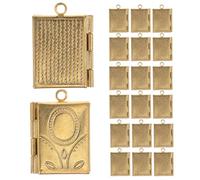 COHEALI 20pcs Rectangle Book Locket Charm for Jewelry Making, Copper Golden
