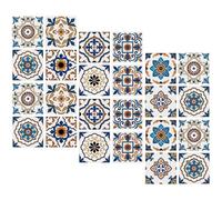 COHEALI 24pcs Vintage Adhesive Tile Decals PVC Classic Pattern Removable Adhesive Yellowing Resistant Wall Stickers for Bedroom and Living Room Decoration