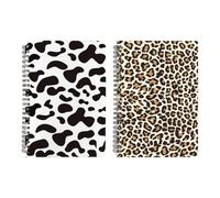 COHEALI 2pcs A5 Spiral Notepads for Students and Office, Portable Coil Notebooks with Blank Pages, Sturdy Writing Pads for Diary and Note Taking, Leopard and Cow Print Designs