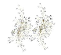 COHEALI 2pcs Elegant Wedding Hair Side Comb for Brides and Bridesmaids with Hand-twisted Golden Metal Wire and Smooth Pearl Crystal Adornments, Comfortable Lightweight Fit for Formal Prom
