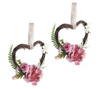 COHEALI 2pcs Heart-shaped Hanging Ornament Wreath with Pink Silk Cloth and Rattan Materials, Simulation Flower Decoration Adding Spring and Summer Atmosphere, for Home and Photo Prop Use