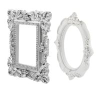 COHEALI 2pcs Mini Photo Frame Props Set for Nail Art Earrings Photography - White round Silver Handheld Photo Adornments for Studio, Jewelry Display, and Nail Decor