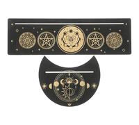 COHEALI 2pcs Wooden Tarot Card Holder Stand for Divination Tool with Black Wood Material and Space-saving Design, Featuring Moon Shape and Rectangular Style, for Meditation Activities