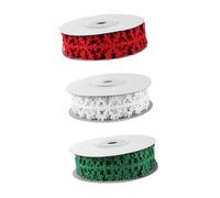 COHEALI 3 Rolls Christmas Snowflake Ribbon Set 5m Polyester Wrapping Ribbon for Holiday Packing Party Decorations in Red Green and White