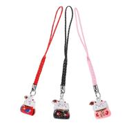COHEALI 3Pcs Fortune Cat Phone Lanyard with Cute Ceramic Hanging Ornaments for Bag and Keychain Stylish Waving Maneki Red Black and Pink Bells Portable Charm Accessories