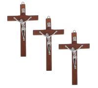 COHEALI 3pcs Wooden Jesus Cross Pendant Handmade Polished Brown Hanging Charm with DIY Craft Potential, Elegant Retro Style for Baptisms and Birthdays, Rustic Christian Religious Ornament