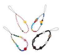 COHEALI 4pcs Ladies Neck Hanging Phone Rope Beaded Phone Charm Lanyard for Mobile with Anti-lost Feature and Colourful Abs Beads for Shopping and Travel in Summer