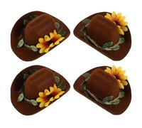 COHEALI 4pcs Mini Cowboy Hats for Small Animals Adjustable Woolen Felt Lightweight Photo Shoot Props with Stylish Floral Decoration for Snakes and Hamsters