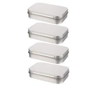 COHEALI 4pcs Silver Flip-top Tin Containers Lids, Small Storage Boxes for Usb Flash Drives and Accessories Organizer, Compact Metal Case for Home and Office Small Item Storage