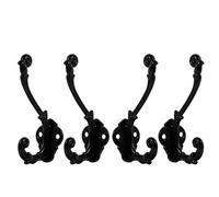 COHEALI 4pcs Vintage Double Wall Mount Metal Hooks in Black Zinc Alloy with Flower Shape, Strong Loadbearing Capacity and Smooth Antique Finish, for Organizing Coats, Hats and Purses