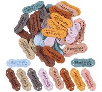 COHEALI 50pcs Leather Tags Handmade Labels Assorted Colorful Premium Leather Material Delicate Patterned Design Compact Easy to Sew Pre-drilled Holes for Sewing for Knitting and Sewing