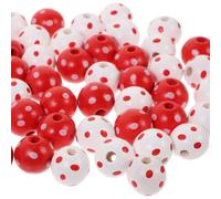 COHEALI 50Pcs Valentine's Day DIY Round Wooden Beads Set, Red and White Polka Dot Spacer Beads for Jewelry Making, Necklace Craft Supplies for Bracelet Decorations