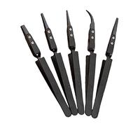 COHEALI 5pcs Heat Resistant Plastic Tip Tweezers with Stainless Steel Handles Precision Straight and Bent Tips Magnetic and Slip Resistant for Electronics Crafting and Laboratory Use