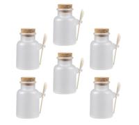 COHEALI 6 Sets Refillable Plastic Bottles with Cork Lid and Wooden Spoon for Mask and Storage, Portable Leakproof Containers for Personal Care and Beauty Salons, 100g Capacity