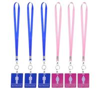 COHEALI 6pcs Bathroom Pass Lanyards for Classrooms - Blue and Pink PVC Badge Holders with Student Restroom Pass Signs for School Hall Passes and Teacher Use