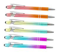 COHEALI 6pcs Metal Touch Screen Pens Aluminum Gradient Barrel Retractable Ballpoint Pens Multi-color Set for School Office Writing Accessories