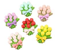 COHEALI 6pcs Miniature Resin Flower Bouquet Charms, Wear Resistant Flatback Embellishments for DIY Phone Case and Headwear Decoration, Unique Delicate Design Color