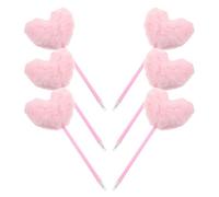 COHEALI 6pcs Pink Heart-shaped Pom Pom Ballpoint Pens for Office and School, Cute Plush Plastic Novelty Writing Pens with Comfortable Grip, for Women