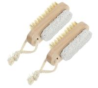 COHEALI Bathing Brush Set 2pcs with Dual-Sided Pumice Stone and Natural Bristle, Ergonomic Grip for Foot Care and Callus Removal in Shower