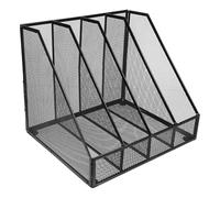 COHEALI Black Iron Desktop File Holder with 4-compartment Design, Large Storage Capacity Desk Organizer for Office and Home Use, Multi-functional Metal Mesh Storage Rack to Work Efficiency
