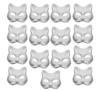 COHEALI Cat Mask 15pcs White Paper Blank Hand Painted Paintable Paper Mache White Masquerade Masks DIY Unpainted Cat Half
