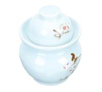 COHEALI Ceramic Pickle Jar with Dual Seals Blue Plum Blossom Pattern Traditional Sealed Pickling Can for Kitchen Storage and Fermentation