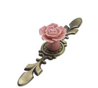 COHEALI Ceramic Rose Cabinet Knobs with Bronze Backplate 2Pcs for Wardrobe and Wine Cabinet Vintage Kitchen Drawer Handles Pink