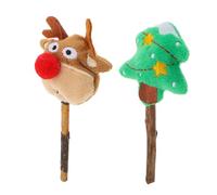 COHEALI Chew 2pcs Chewing Play Cat Teeth, Disease Gum Cat's Prevent and Interactive Molar Xmas Theme Wooden and Cotton Material, Helps Clean Kitten