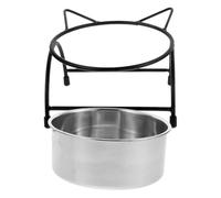 COHEALI Double-bowl Stainless Steel Cat Feeder Bowl for Small Pets Polished Smooth Edge Pet Food Holder Raised Design for Comfortable Eating and Better Digestion for Cats and Puppies