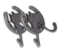 COHEALI Double Cast Iron Horseshoe Hook Wall Mounted Hanging Hook for Towels Hats Coats Vintage Decorative Wall Hooks for Dorm Bathroom Storage