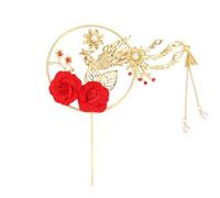 COHEALI Elegant Golden Acrylic Cake Topper with Phoenix Fan Shape for Birthday Cakes and Home Decoration, Romantic Delicate Style for Wedding and Engagement Party Supplies