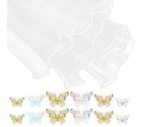 COHEALI Flower Packaging Kit with White Pearl Mesh 4m X 28cm and Decorative Color Gold Butterfly Embellishments for Floral Bouquet Wrapping and Wedding Flower Arrangement