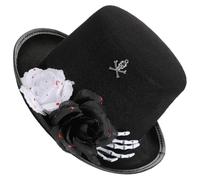 COHEALI Gothic Halloween Top Hat for Costume Party Lightweight Black Felt High Top Hat with Decorative Skull and Rose Comfortable for Day the Dead