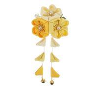 COHEALI Handmade Yellow Cloth Flower Hair Accessory with Tassel, Traditional Chinese Style Hanfu and Kimono Hair Decor, for Dating and Matching Traditional Dress