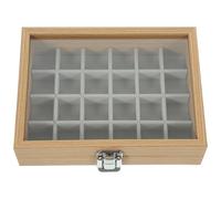 COHEALI Khaki 24-grid Jewelry Organizer Tray Rustic Charm Wood Jewelry Box with Multi Compartments Glass Lid Lightweight Design for Organizing Your Dressing Table