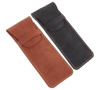 COHEALI Leather Pen Sleeve Set 2pcs Vintage Matte PU Pencil Pouch with Fountain and Ballpoint Pen Holder for Men and Travel Black and Brown