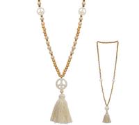 COHEALI Long Beaded Necklace for Women with Wooden Beads, Turquoise, Crystal and Tassel Pendant, Elegant Sweater Chain Necklace Suitable for Birthday and Graduation Gifts