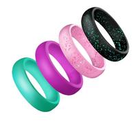 COHEALI Silicone Rings Smooth and Prevent Sweating 4pcs Women's Glitter Design Simple Styled Stackable Silicone Finger Rings Random Color for Sports and Activities