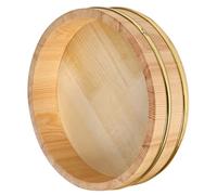 COHEALI Traditional Wooden Sushi Rice Tub with Gold Rim for Sashimi Serving | Khaki Finish, Polished Surface, Large Portions, Kitchen Prep Station and Holiday Celebrations