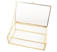 COHEALI Vintage Glass Jewelry Box with Gold Edge and Rectangular Body, Metal and Glass Material, Organizational Versatility for Wedding Card Storage and Beauty Routines