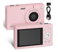 COHEALI Vintage Pocket Digital Camera for Students Zoom Shoot with Memory Card Anti-shake Feature Lightweight Portable Retro Photo Camera in Pink for Boys