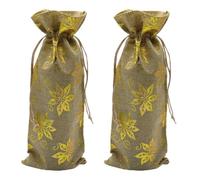 COHEALI Wine Bottle Drawstring Bag Convenient for Storage and Protecting Glass Bottles Golden Imitation Linen 2pcs for Holiday Gift Wrapping for Parties and Festivals