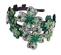 COHEALI Women Flapper Headband Crystal Rhinestone Flower Shape Pu Leather Vintage Street-style Wide Hairband with Teeth Protect Hair from Wind Statement Headband Daily Fashion Outfits